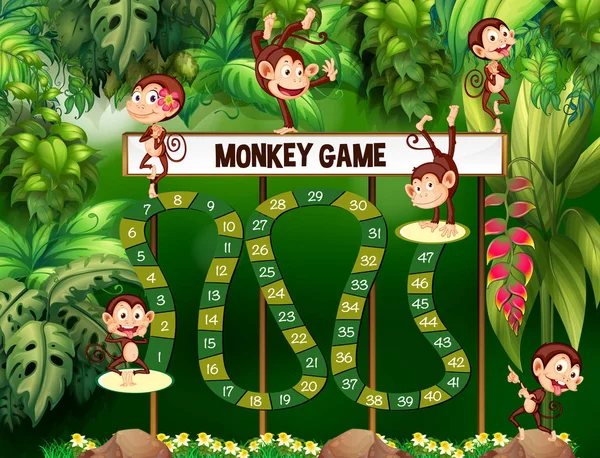 Plantilla de juego con monos en la selva — Archivo Imágenes Vectoriales