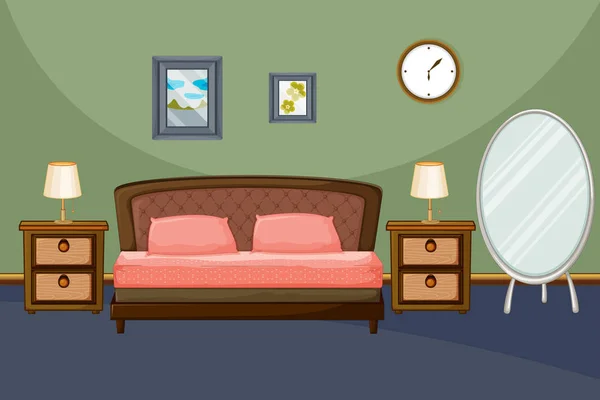 Escena del dormitorio con almohadas rosadas — Archivo Imágenes Vectoriales