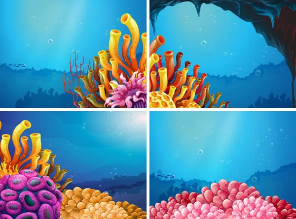 Okyanusun altında dört sahneleri — Stok Vektör