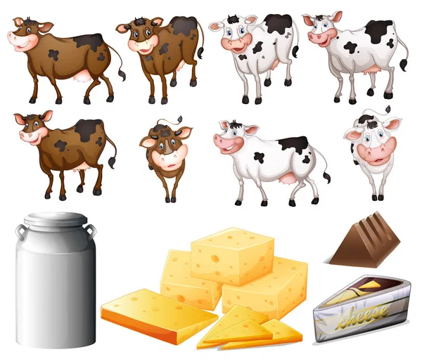 Kühe und Milchprodukte — Stockvektor