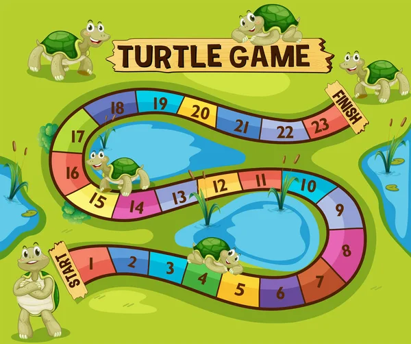 Boardgame template with turtles in the pond — Stock Vector