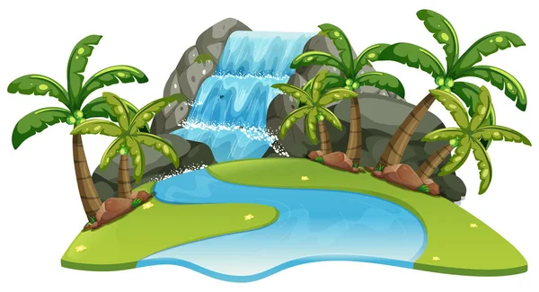 Scène avec cascade et rivière — Image vectorielle