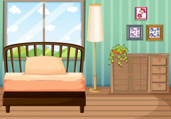 Dormitorio con muebles de madera — Vector de stock