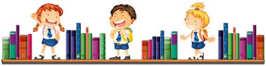 Üç okul çocukları ve kitaplar