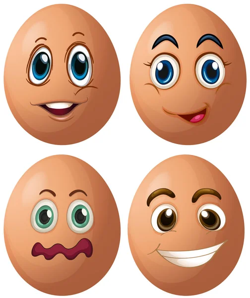 Œufs avec quatre expressions faciales différentes — Image vectorielle
