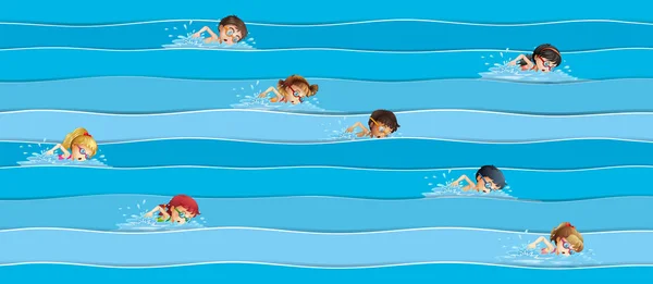 Enfants en course de natation — Image vectorielle