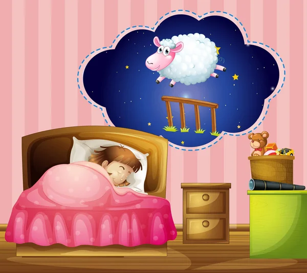 Chica durmiendo en la cama — Vector de stock