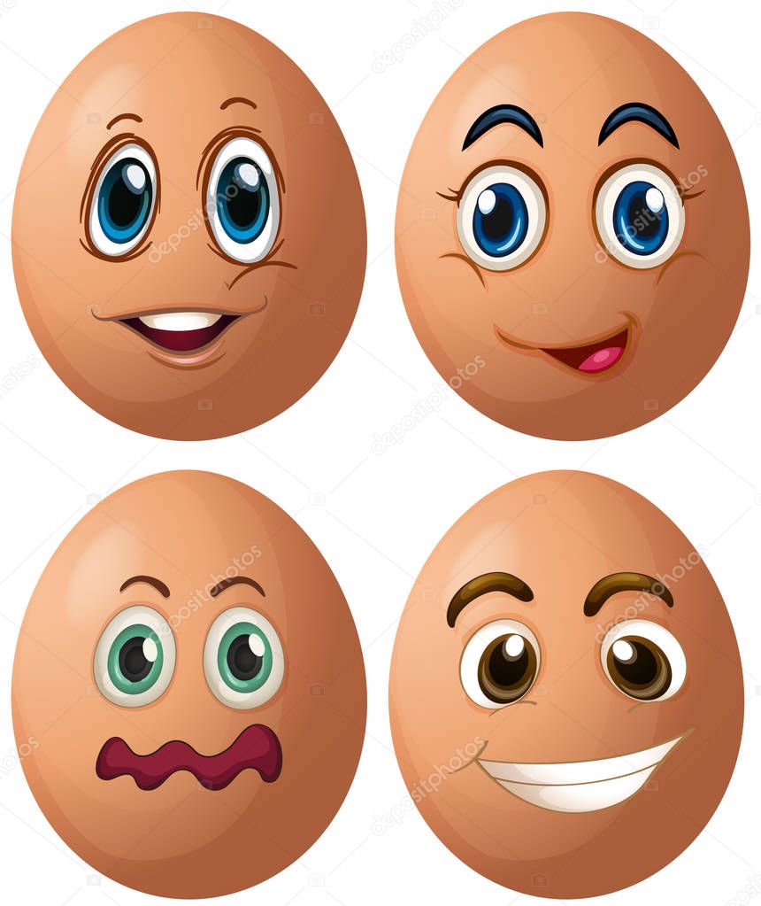 Eggs with four different facial expressions