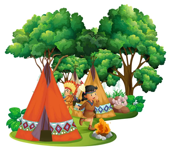 キャンプ場でアメリカ ・ インディアン — ストックベクタ