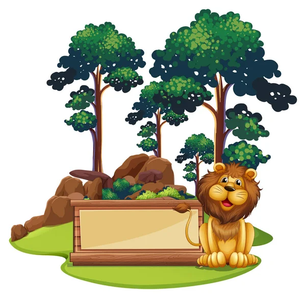 Sign template with wild lion in forest — Stock Vector