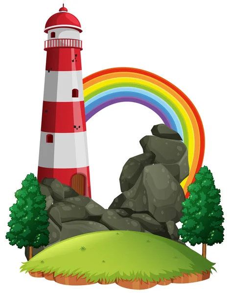 Escena con faro y arco iris — Vector de stock