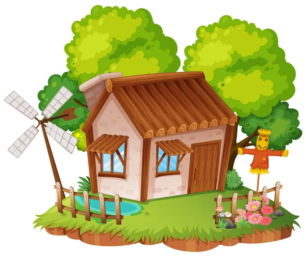 Casa de campo con pequeño jardín — Vector de stock