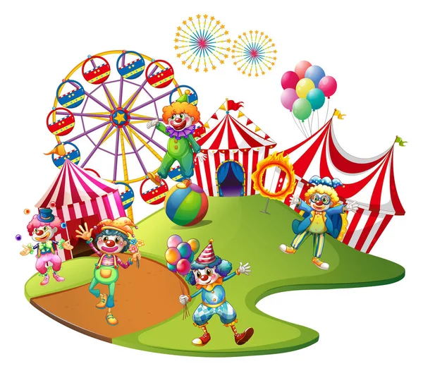 Clowns performant dans le cirque — Image vectorielle