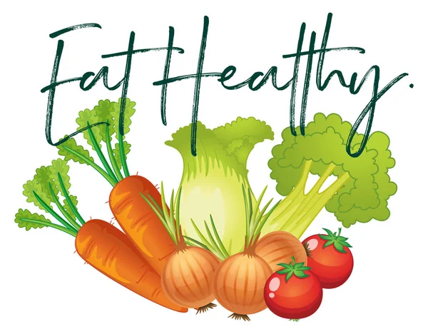 Légumes frais et phrase manger sainement — Image vectorielle