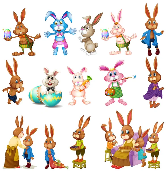 Différents personnages de lapins — Image vectorielle