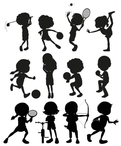 Silhouette kids playing sports — Stock Vector