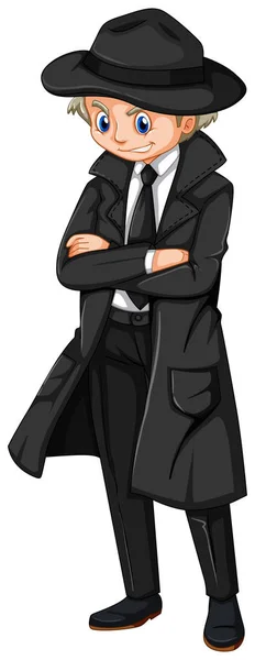 Siyah palto erkek Dedektif — Stok Vektör
