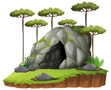 Mağara ve ağaçlar ile bir manzara