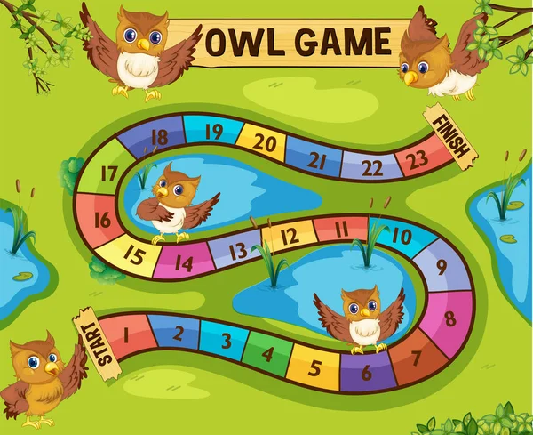 Boardgame template with owls in background — Stock Vector