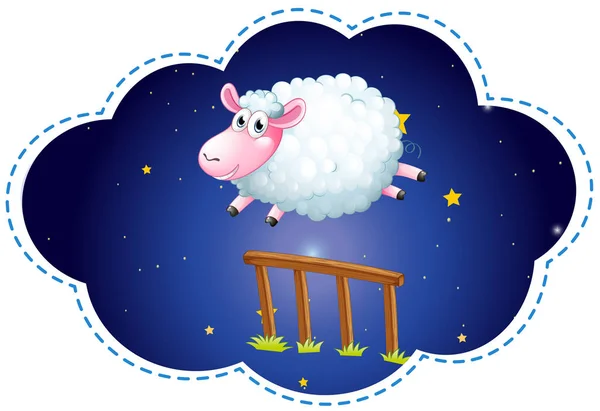 Овцы ночью перепрыгивают через забор — стоковый вектор