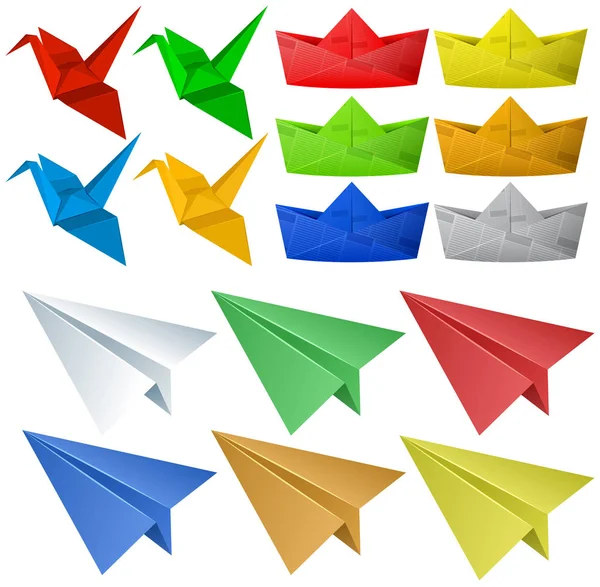 Artesanía en origami con aves y aviones — Archivo Imágenes Vectoriales