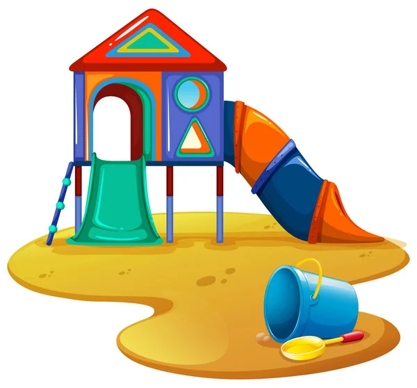 Дитячий майданчик зі слайдом та іграшками — стоковий вектор