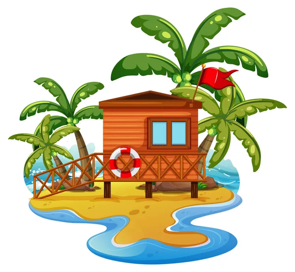 Scène met badmeester huis op strand — Stockvector