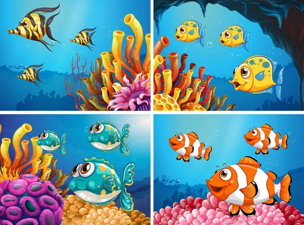 Les poissons nagent sous l'océan — Image vectorielle