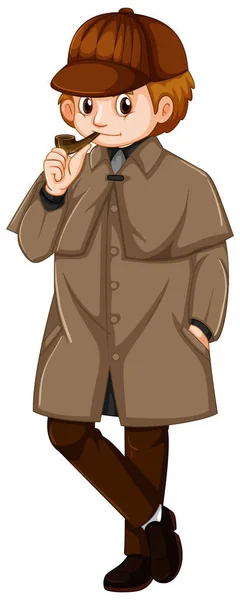Mann in brauner Jacke mit rauchender Pfeife — Stockvektor