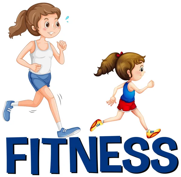 Word fitness e due ragazze in esecuzione — Vettoriale Stock