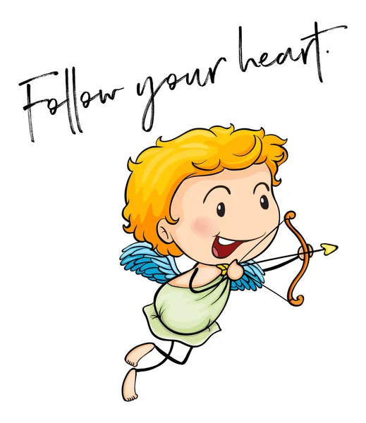 Cupido con le parole segui il tuo cuore — Vettoriale Stock