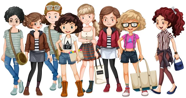 Hipster filles en groupe — Image vectorielle