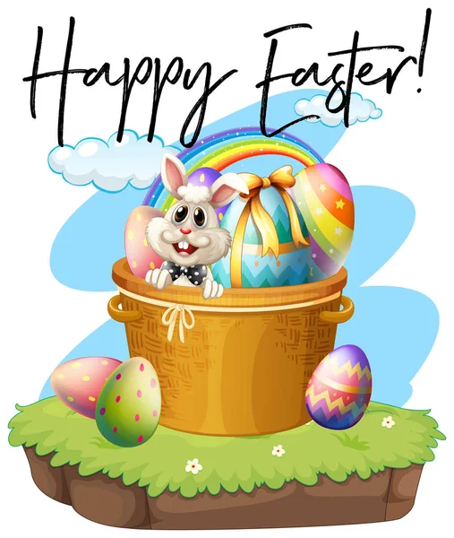 Happy easter poster with bunny and eggs — Stock Vector