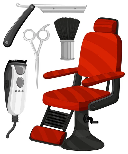 Cadeira de barbeiro e outros equipamentos — Vetor de Stock