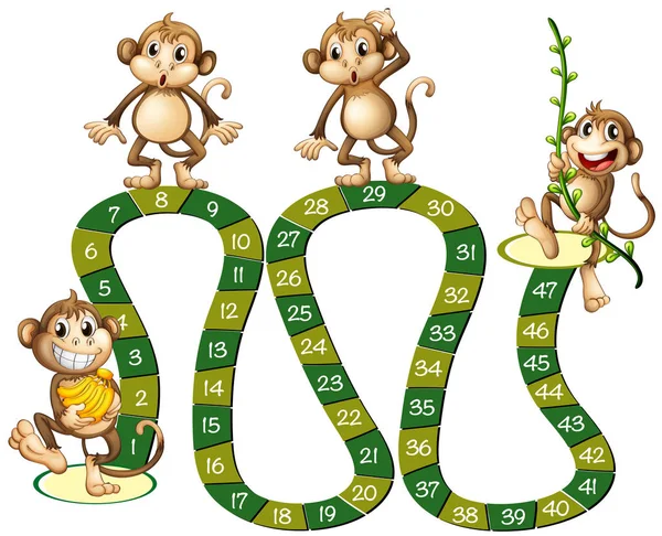 Boardgame template with cute monkeys — Stock Vector