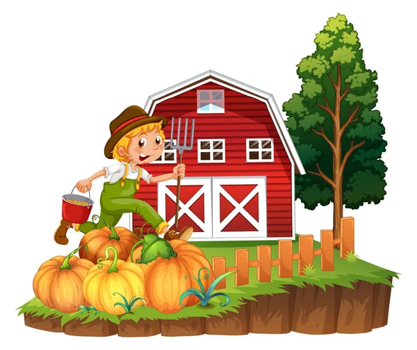 Farmer and pumpkin garden in the farm — Stock Vector