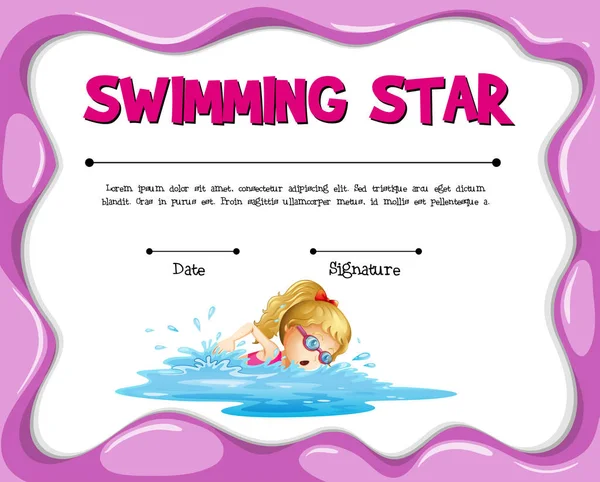 Swimming Star Urkunde Vorlage mit Mädchen Schwimmen Stockillustration
