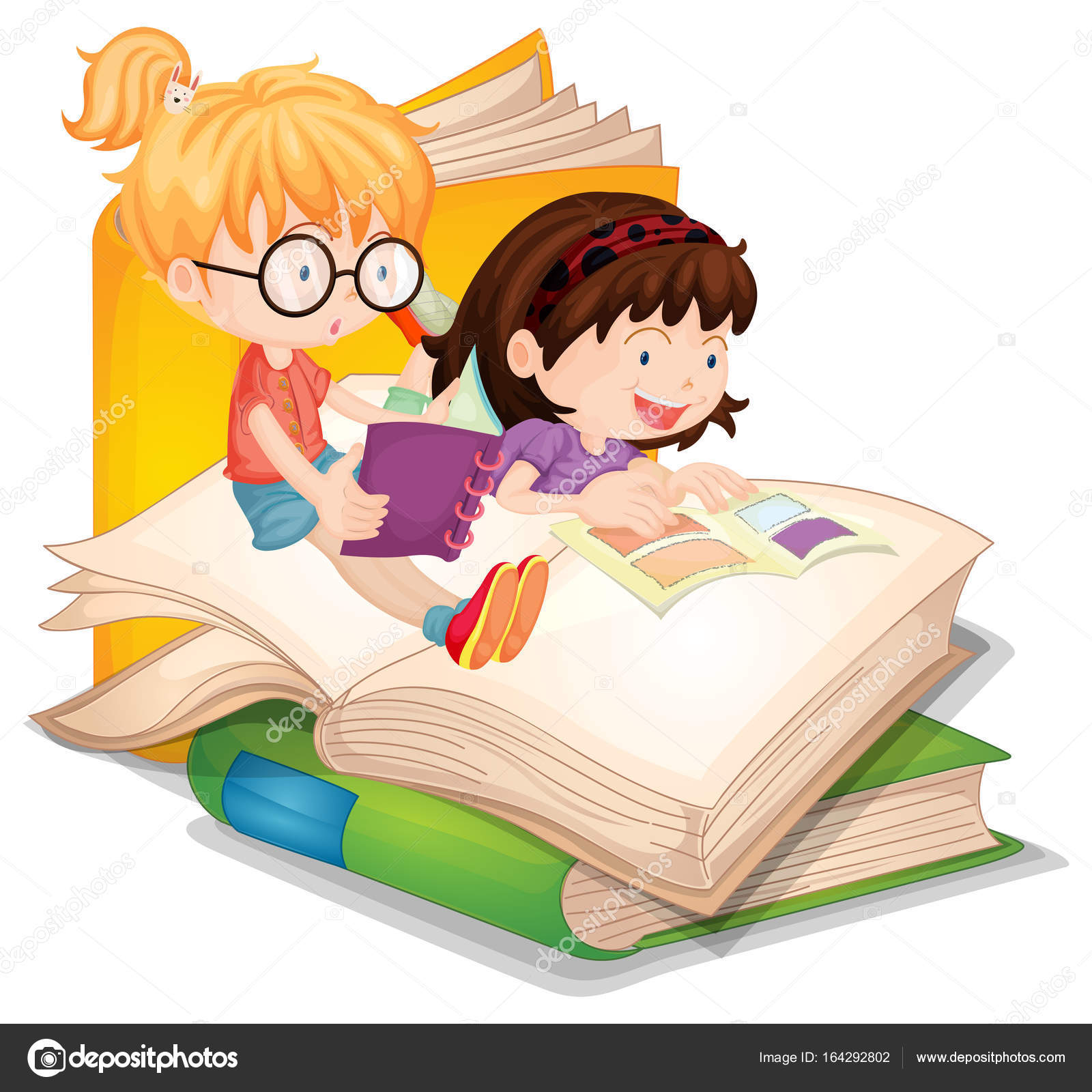 两个女孩子阅读的书籍图库矢量图©interactimages 164292802, image size:1600x1600