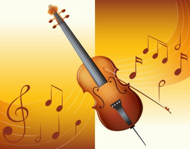 Keman ile arka planda müzik notlar