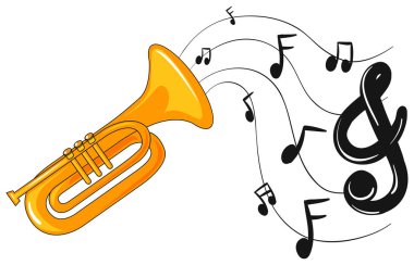 Arka planda müzik notları ile trompet