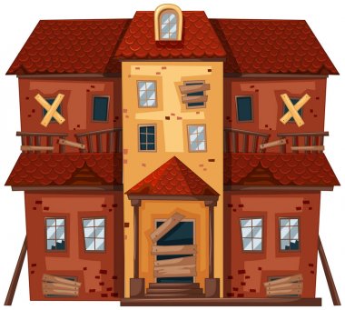 Kırık penceresi olan yıkık ev