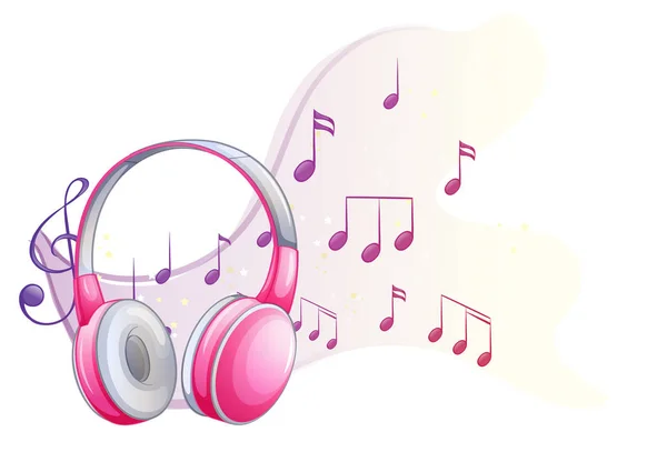 Rosa Kopfhörer mit Musiknoten im Hintergrund — Stockvektor