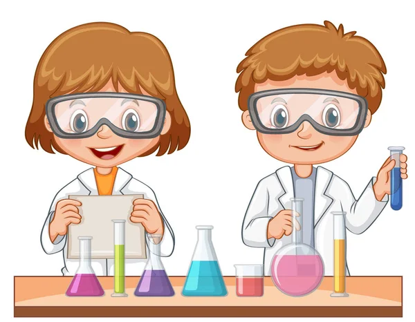 Two students do science experiment — Stock Vector