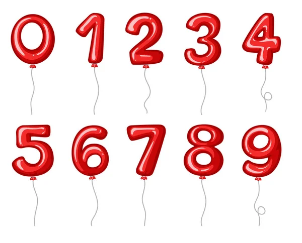 Red balloons shaped in numbers — Stock Vector