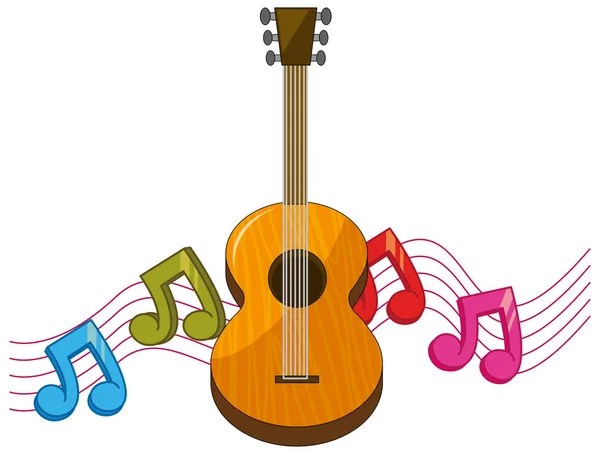 Classic guitar with music notes in background — Stock Vector