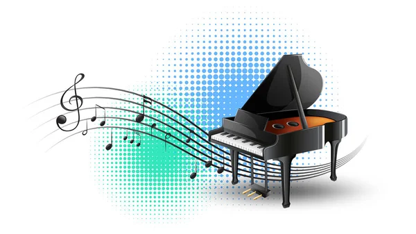 Pianoforte a coda con note musicali in sottofondo — Vettoriale Stock