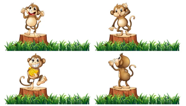 Happy monkeys on the stump trees — Stock Vector