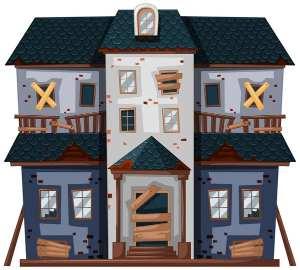 Antigua casa con ventanas rotas y puerta — Vector de stock