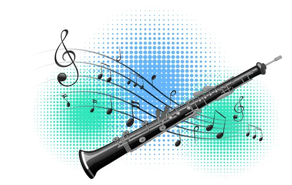 Flauta com notas de música no fundo —  Vetores de Stock