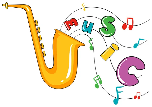 Saxophone and word music on white background — Stock Vector
